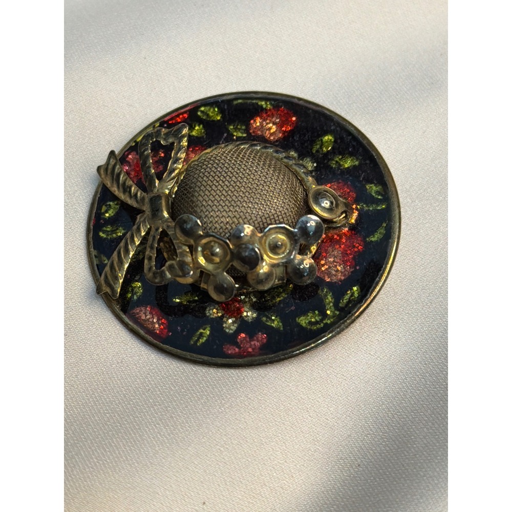 Vintage Antique Miniture Hat Perfume Diffuser Brooch Scent Fragrance Pin